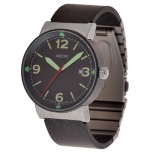 Aristo Unisex Quarz Fliegeruhr 0H08 Edelstahl Gehäuse Carbonspange